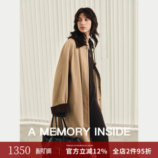 Inside100%高支棉灯芯绒翻领复古拼色风衣外套女小个子 Memory