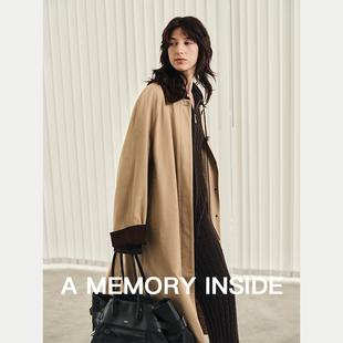 Inside100%高支棉灯芯绒翻领复古拼色风衣外套女小个子 Memory