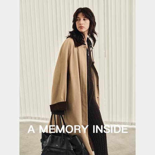 100%高支棉拼色风衣外套女小个子