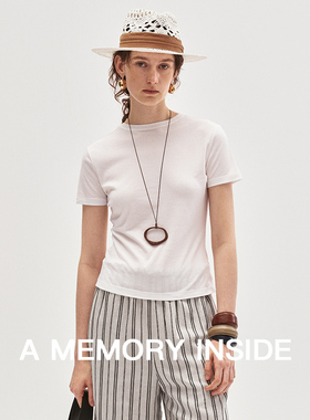 A Memory Inside100支高支长绒棉修身圆领短袖T恤女2025夏季新款