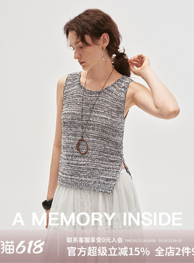 A Memory Inside棉亚麻纸纱双线针织镂空圆领无袖背心女清爽透气