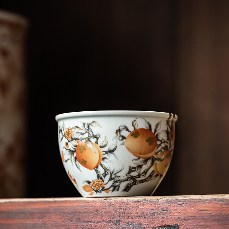 仿古青花釉寿桃龙凤主人杯单杯功夫茶杯陶瓷品茗杯个人茶道杯礼盒