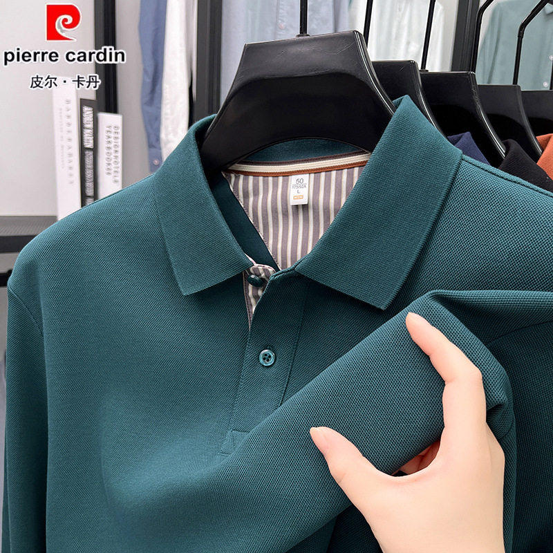 皮尔卡丹长袖T恤男重磅100%纯棉上衣2024秋季新品翻领大牌POLO衫