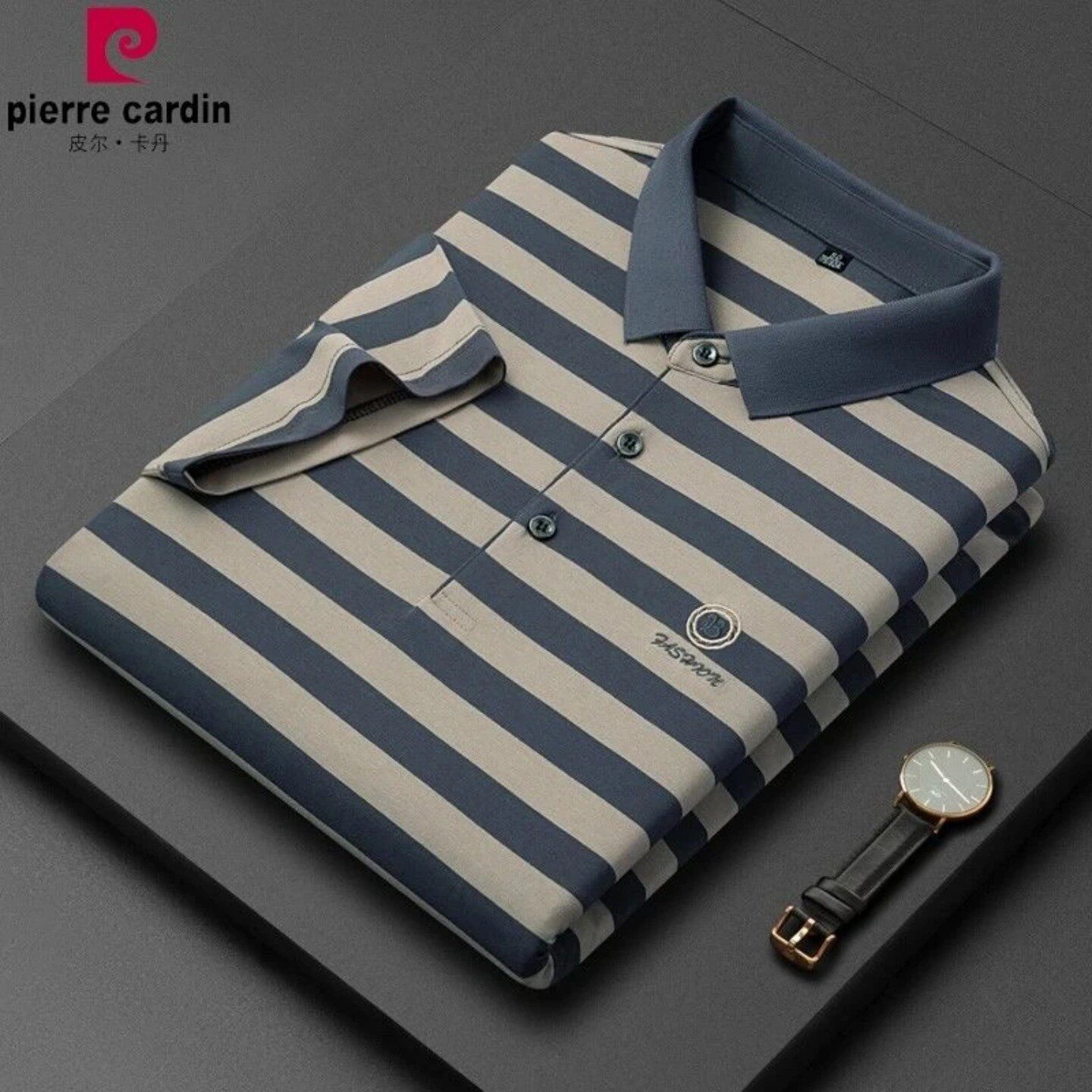 罗蒙男士2026春秋季短袖polo衫中年新款条纹休闲打底翻领t恤