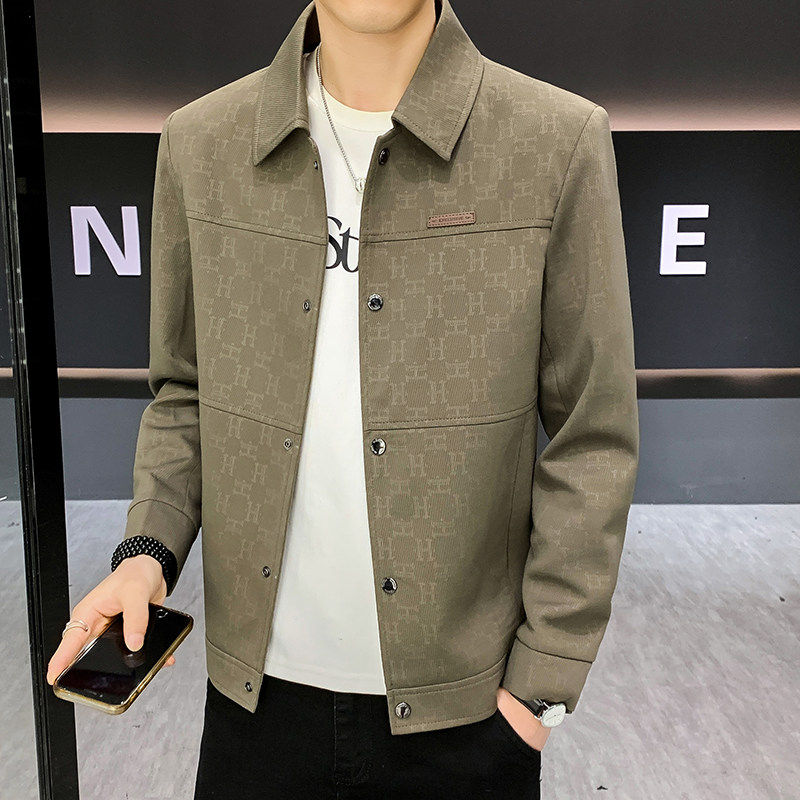 皮尔卡丹2026新款翻领夹克男士春秋休闲修身印花外套高端百搭男装