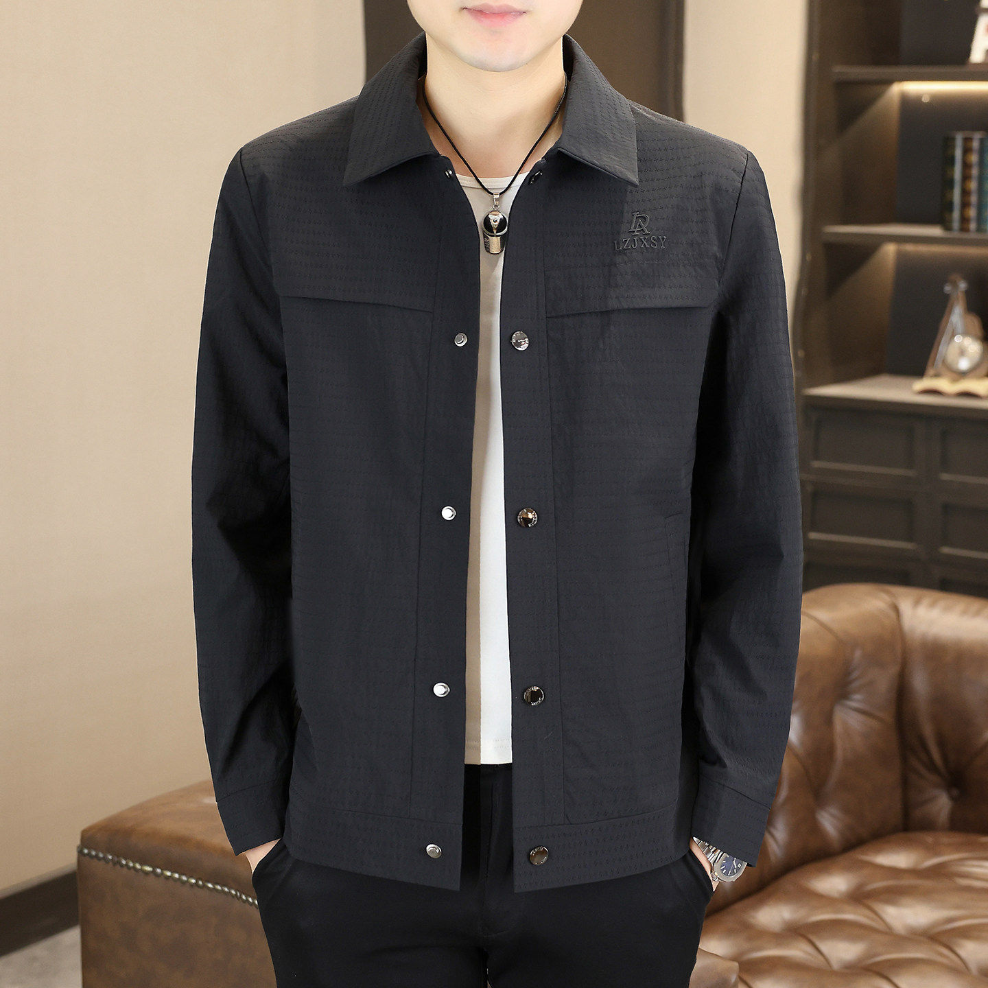 皮尔卡丹翻领夹克男士2026春季新款简约工装外套时尚高端青年上衣