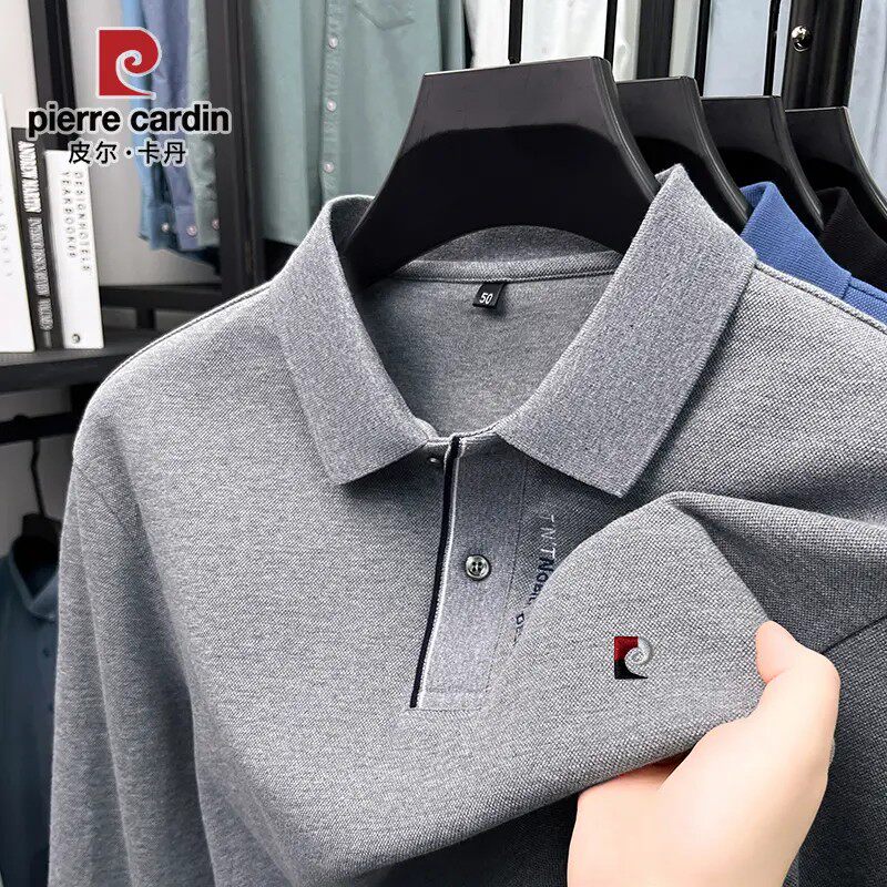 皮尔卡丹男士纯棉长袖T恤2026春夏新款商务休闲刺绣翻领POLO衫男