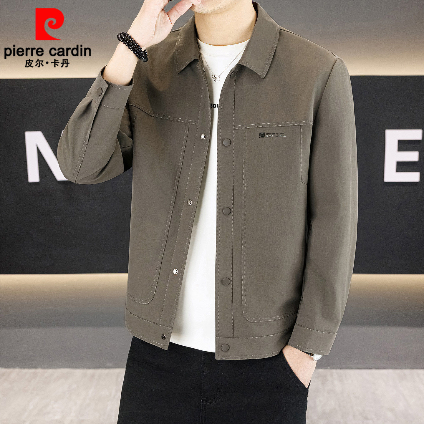 皮尔卡丹高端男士休闲外套2026新款春秋季翻领商务行政上衣夹克潮