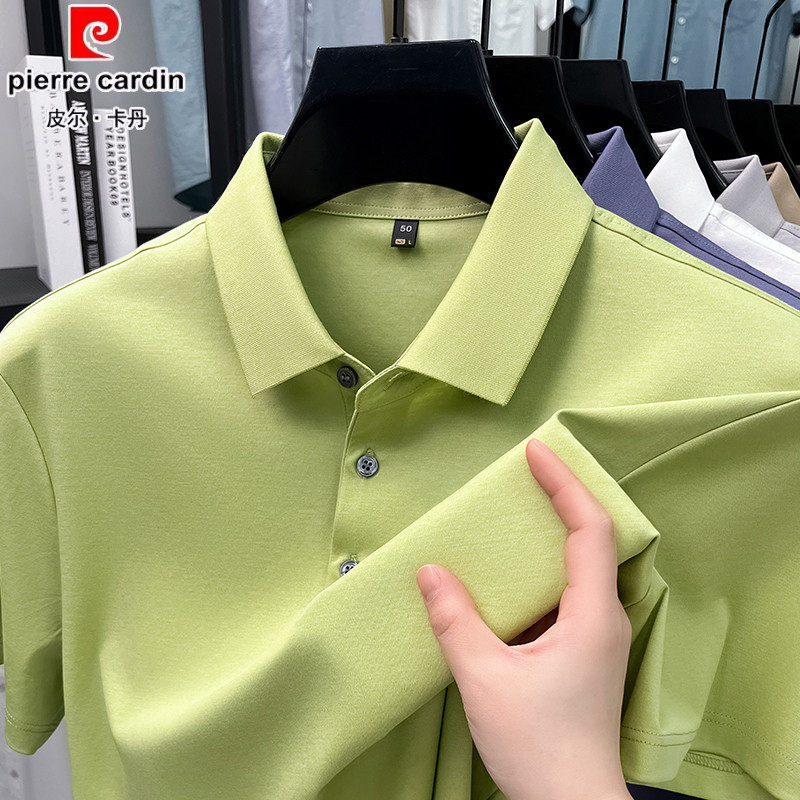 皮尔卡丹高端液氨100%丝光棉夏季短袖T恤中年男士休闲平纹polo衫