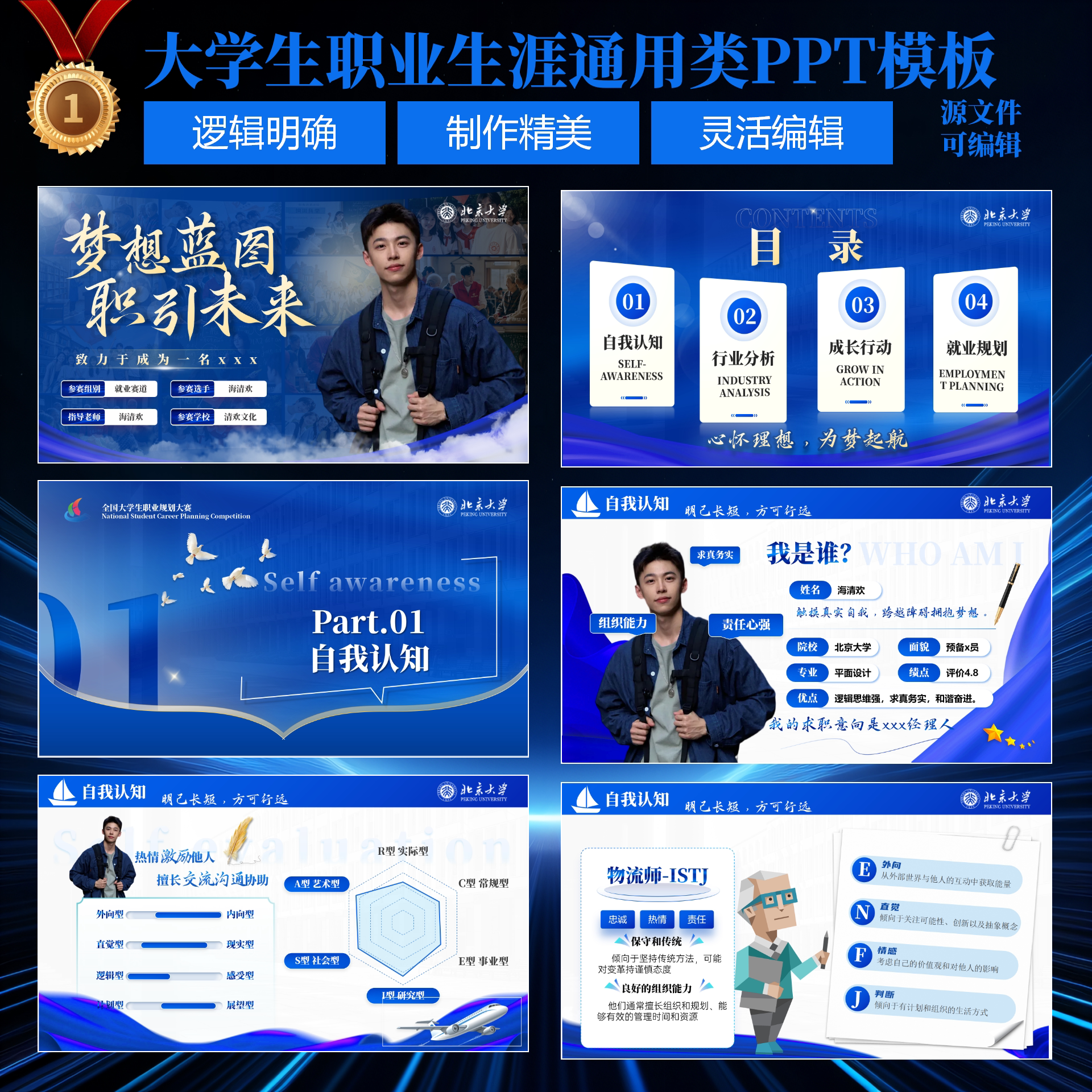 大学生职业生涯规划ppt职业生涯规划PPT模版高端蓝色生涯规划20页