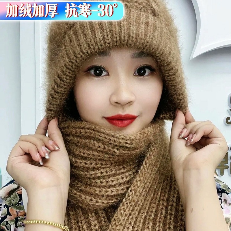 围巾一体松鼠绒风雪帽网红款