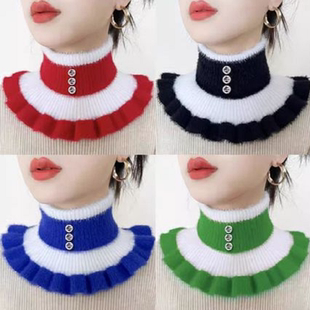 秋冬羽绒服假领子女款针织围脖毛衣假高领护颈椎脖套保暖毛线套头
