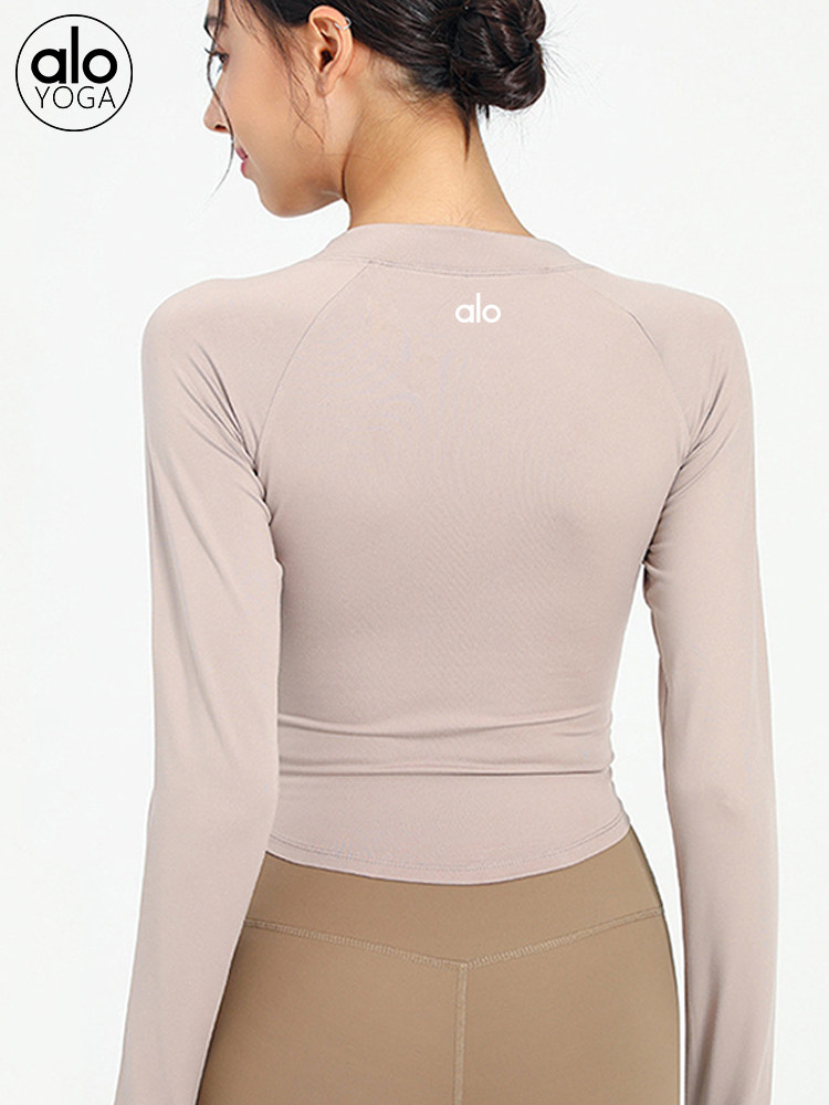 ALO YOGA LONG-SLEEVED FEMALE SLIM SLIM HALF ZIPPER SKINNY DRAWSTRING TOP SEXY CROP TOP CROP TOP PILATES T-SHIRT