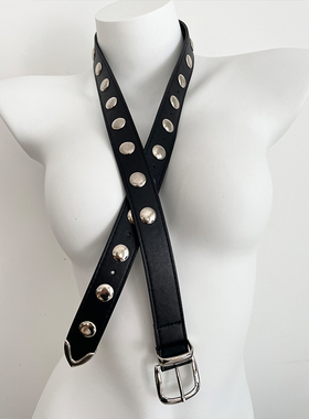 简约重工黑色铆钉腰带美式复古辣妹机车风潮酷个性男女同款皮带