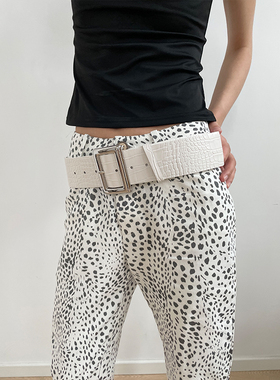 复古时髦鳄鱼纹白色宽腰带质感经典百搭大方扣腰封连衣裙收腰裤带