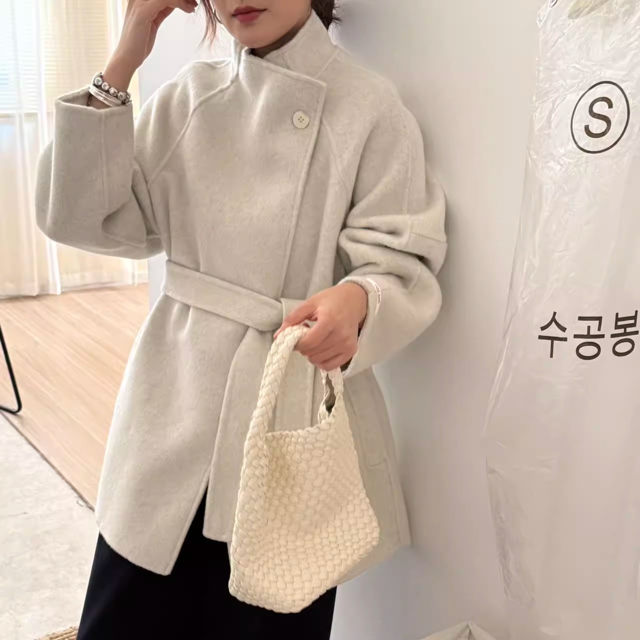 韩系双面羊绒大衣女慵懒风