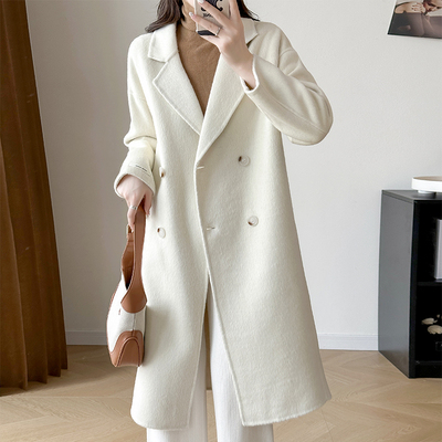 高级感双面羊毛大衣女2025秋冬新款韩系显瘦西装领中长款呢子外套