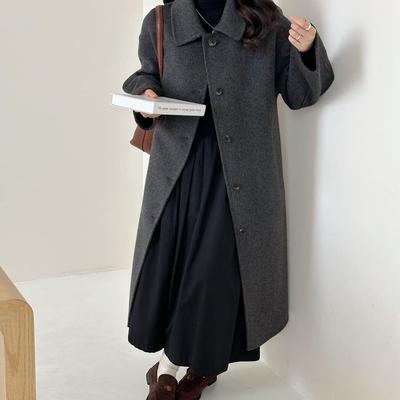 新款双面羊绒大衣女秋冬高级感赫本风中长款宽松显瘦羊毛呢外套女