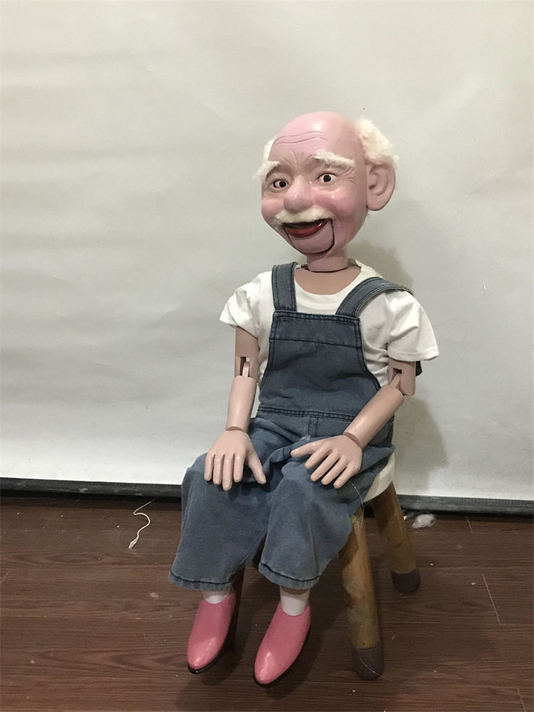 实木大号木偶道具摆件演出玩具老爷爷眼珠可动眉毛可动木头人腹语
