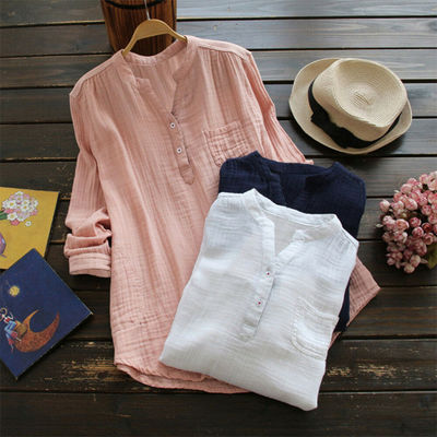 Ladies Button Down Shirt Casual Soft Beach Outfits纯色长袖女