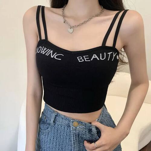 Thread Letter Sling Pullover Tank Top 螺纹字母吊带套头背心女