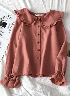 Versatile doll neck long-sleeved shirt女士百搭娃娃领长袖衬衫