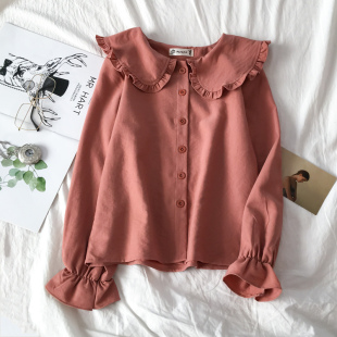 Versatile doll neck long-sleeved shirt女士百搭娃娃领长袖衬衫