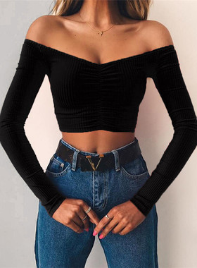 women's long sleeve slim fit cropped top长袖修身短款上衣女装