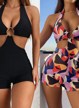 Bathing Suit Solid Color Cutout Waist Bathing Suit 2022 New