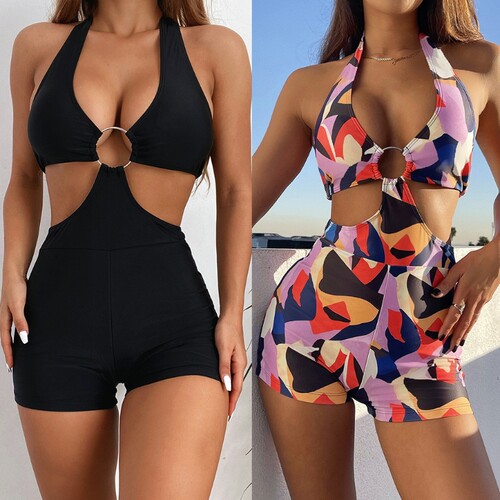 Bathing Suit Solid Color Cutout Waist Bathing Suit 2022 New