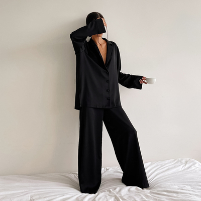 Single-Breasted Long Sleeves Wide Leg Pants Trouser Suits