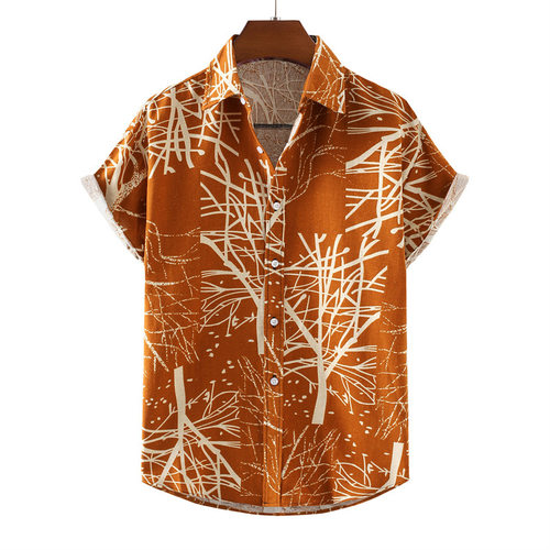 Fit Short Sleeve Hawaiian Aloha Shirt Men Chemise Homme衬衣
