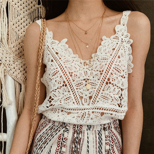 Beach Multicolor Camisole Lace Tank Top 沙滩多色吊带蕾丝背心