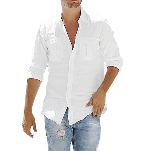 Solid Retro Tops Male Summer Casual Blouse camisas de hombre