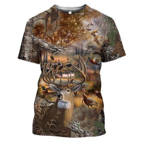 3D Print Camouflage T Shirt Guns 青少年丛林印花短袖卡通休闲