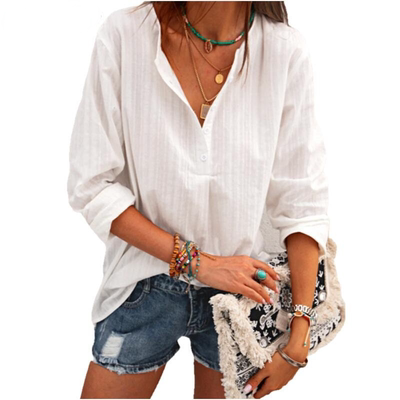 2022 Spring/Summer V-neck striped cotton and linen top衬衣女