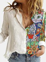 2022 Spring Lapel Button Casual Top Lady Linen T-Shirts thumbnail 5