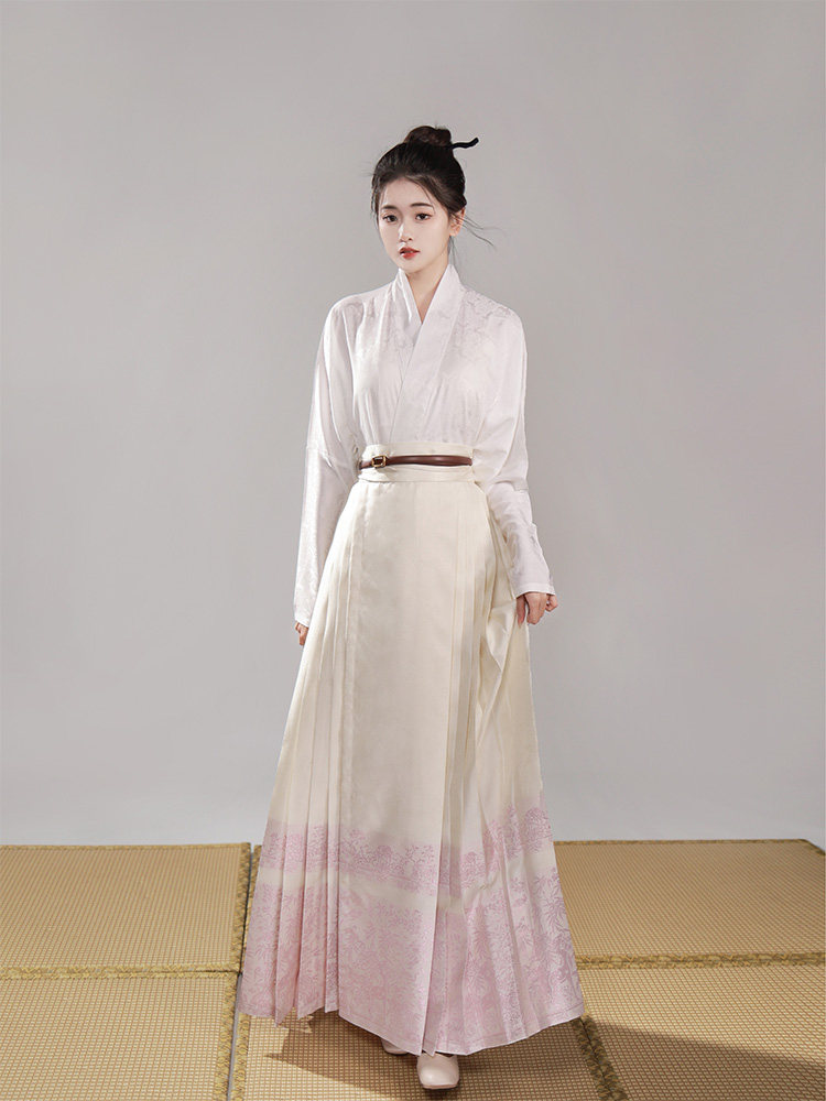 ZHOUXUEYOUYOULUMING 원래 명나라 HANFU 여성의 일일 모조 진주 말 얼굴 스커트 중국 스타일 판타지 컬러 골드 파우더 골드