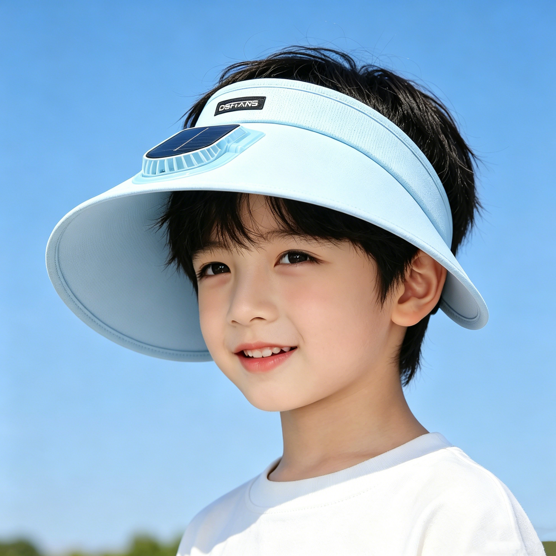 儿童帽子夏季太阳能风扇帽男女童大帽檐防晒帽男孩户外遮阳空顶帽