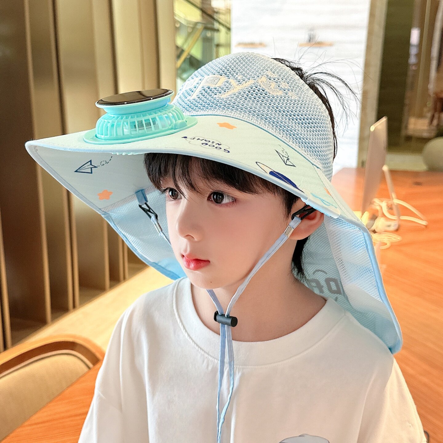 儿童夏季太阳能风扇帽男童户外出游防晒帽子女孩宝宝大帽檐遮阳帽