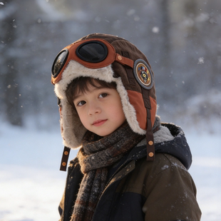 儿童冬季雷锋帽男童户外保暖帽男女宝宝护耳防风防寒帽子加绒加厚