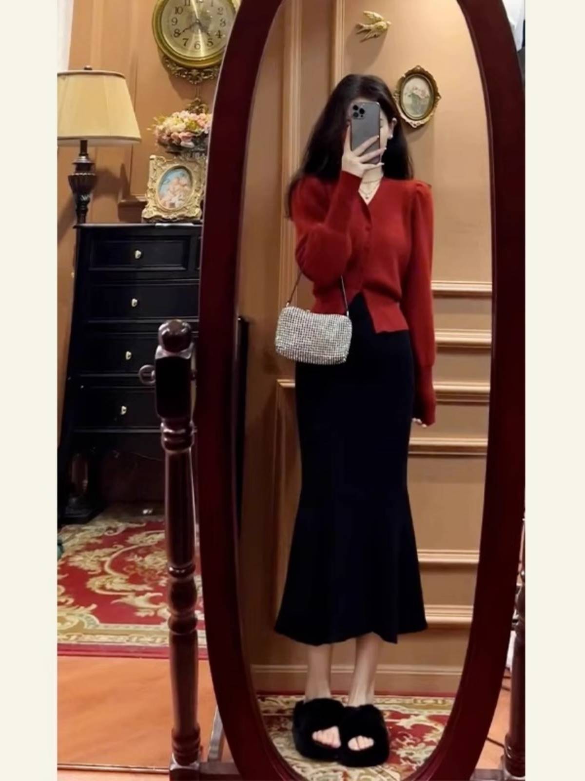 欧洲站女装高级感穿搭一整套半身鱼尾裙本命年红色上衣两件套装裙