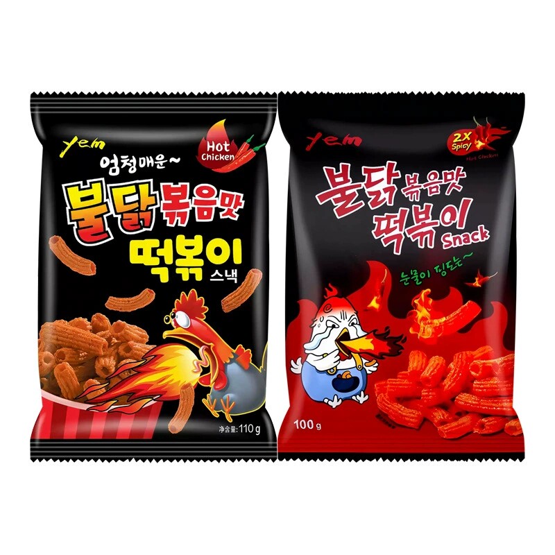 韩国进口YEM火辣鸡肉味辣鸡肉味年糕条100g休闲膨化零食
