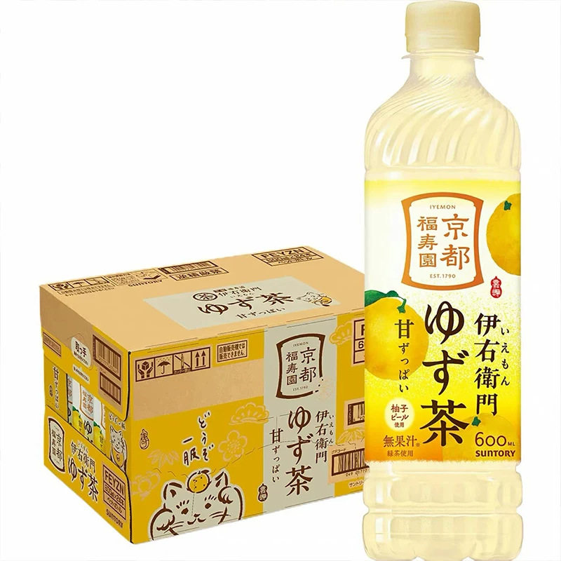 日本进口三得利伊右卫门柚子味绿茶果味茶饮料600ml限定饮品瓶装