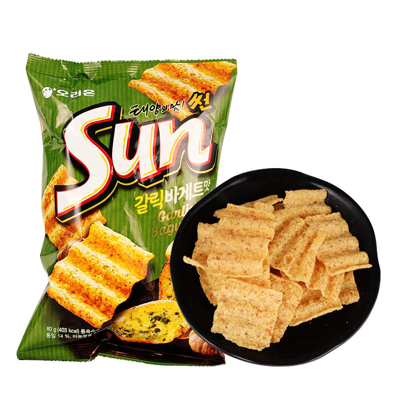 好丽友sun太阳玉米膨化片蒜香味80g/袋 波浪薯片锅巴韩国进口零食