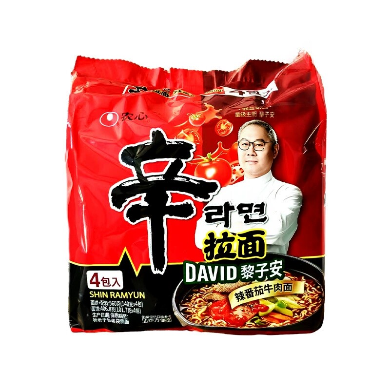 农心辛拉面星厨黎子安联名研创辣番茄牛肉方便面140g*4袋速食泡面
