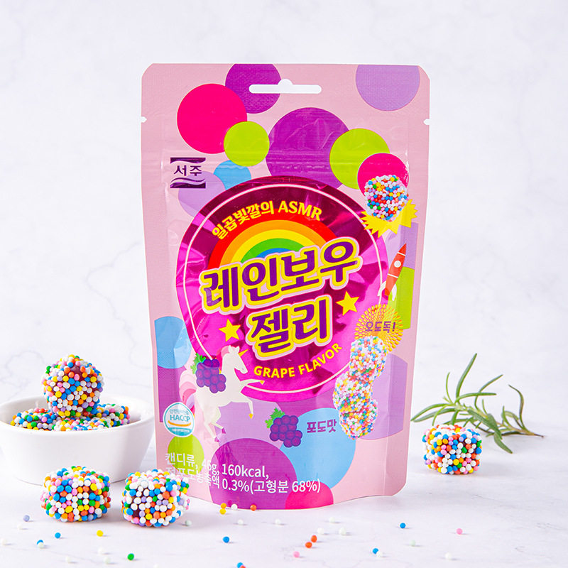 韩国进口SEOJU 西洲彩虹色葡萄味软糖46g*6袋高颜值零食小吃