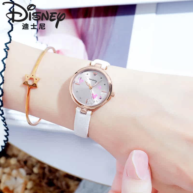 迪士尼手表女款官方正品时尚潮流石英可爱学生皮带水钻儿童女表