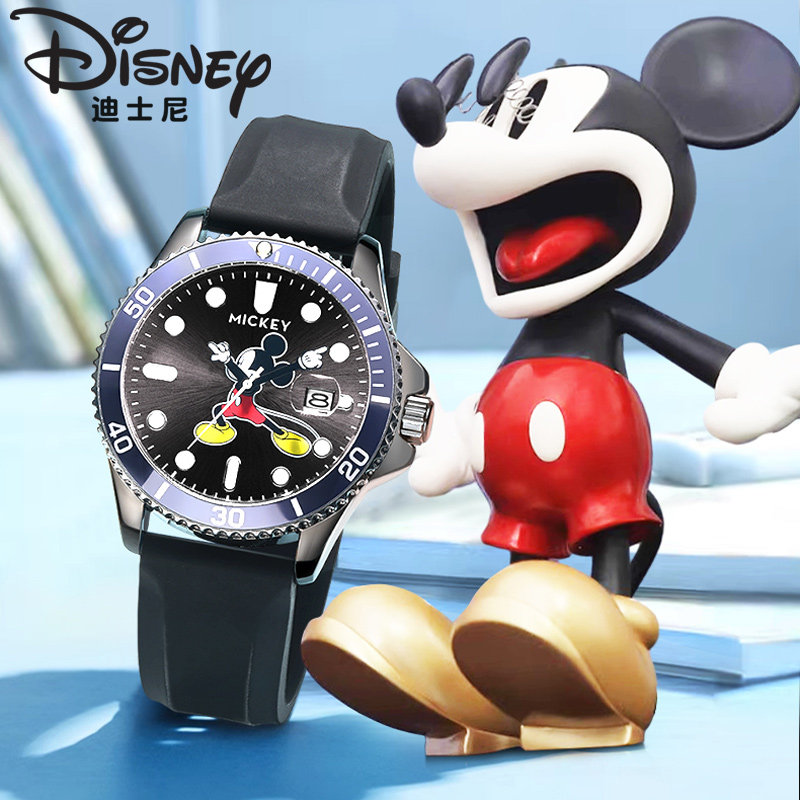 迪士尼手表男官方正品米奇学生日历男生夜光石英表生日送礼物