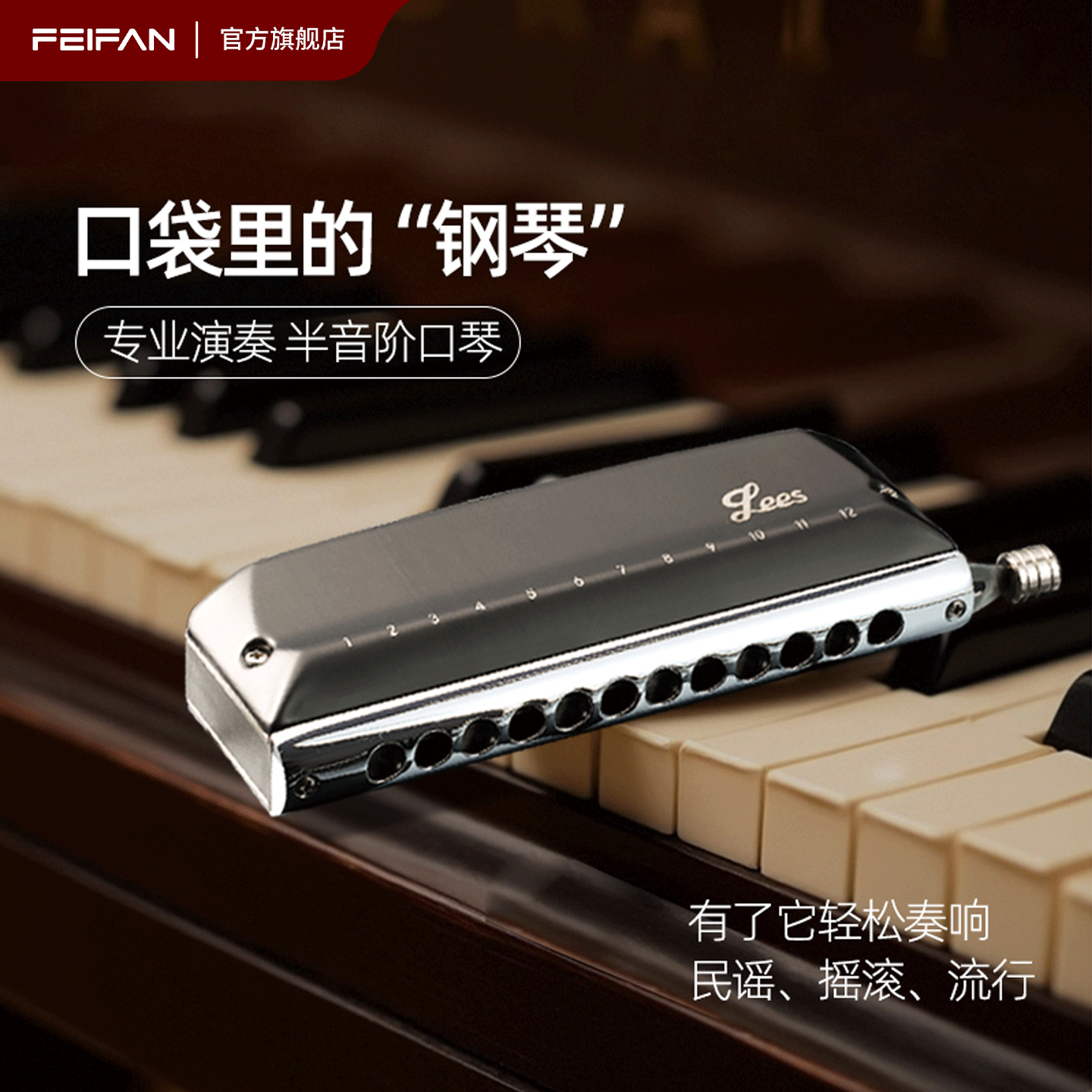 飞繁半音阶口琴12孔C调16成人学生初学专用入门U48专业演奏乐器